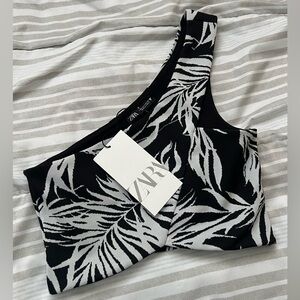 Zara Tropical One- Shoulder Crop Top